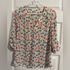 Pink Owl Cream Blouse with Bicycle Print
